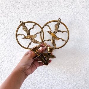 Vintage Brass Bird Candle Holder Wall Sconce Pair of 2